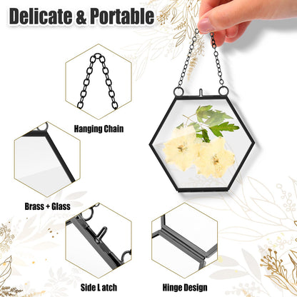 Marsui 8 Pcs Pressed Flower Frames 4 x 3 Inch Hanging Glass Floating Photo Frames Glass for Pressed Flowers Double Picture for Artwork Display Photo Modern Home Wall Decor(Black)