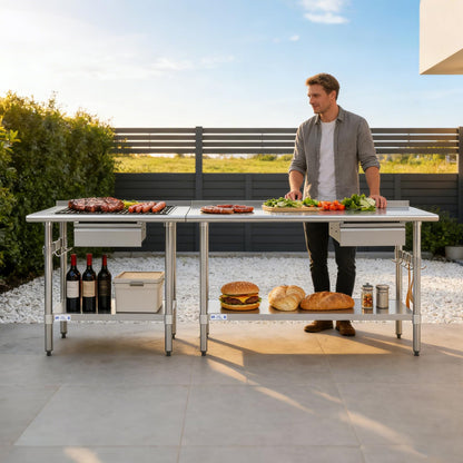 Hally Stainless Steel Prep Table 24 x 60 Inch with Backsplash, NSF Certified Commercial Work Table with Drawer, Removable Stainless Steel Pan, Undershelf and Side Hook for Restaurant, Home, Garage