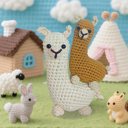 Araeknotta Crochet Kit for Beginners with Easy to Use Yarn, Crochet Hooks, Video Tutorial, Animal Amigurumi Craft Gift for Kids Women Adults (Llama 2 Pack)