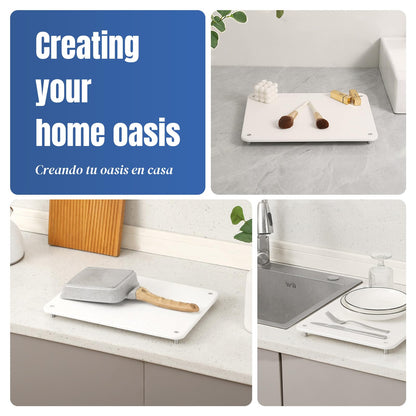 Plentio Stone Drying Mat for Kitchen Counter with Non-Slip Stainless Steel Feet, Quick Drying Diatomaceous Dish Racks for Dishes, Bottles and more, 15.7"(L)×11.8"(W), Cream White