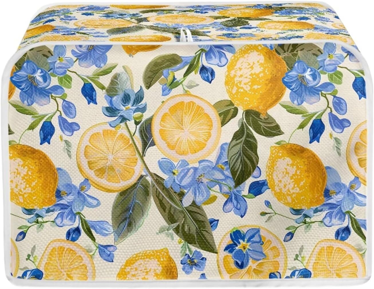 Lemon Floral Print Toaster Cover, 2 Slice Wide Slot Kitchen Appliance Protector, Washable Bread Maker Cover, Yellow