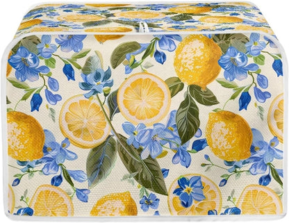 Lemon Floral Print Toaster Cover, 2 Slice Wide Slot Kitchen Appliance Protector, Washable Bread Maker Cover, Yellow