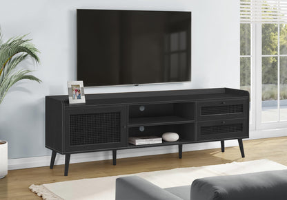 Monarch Specialties I 2724 Tv Stand, 72 Inch, Console, Media Entertainment Center, Storage Cabinet, Living Room, Bedroom, Black Laminate, Wood Legs