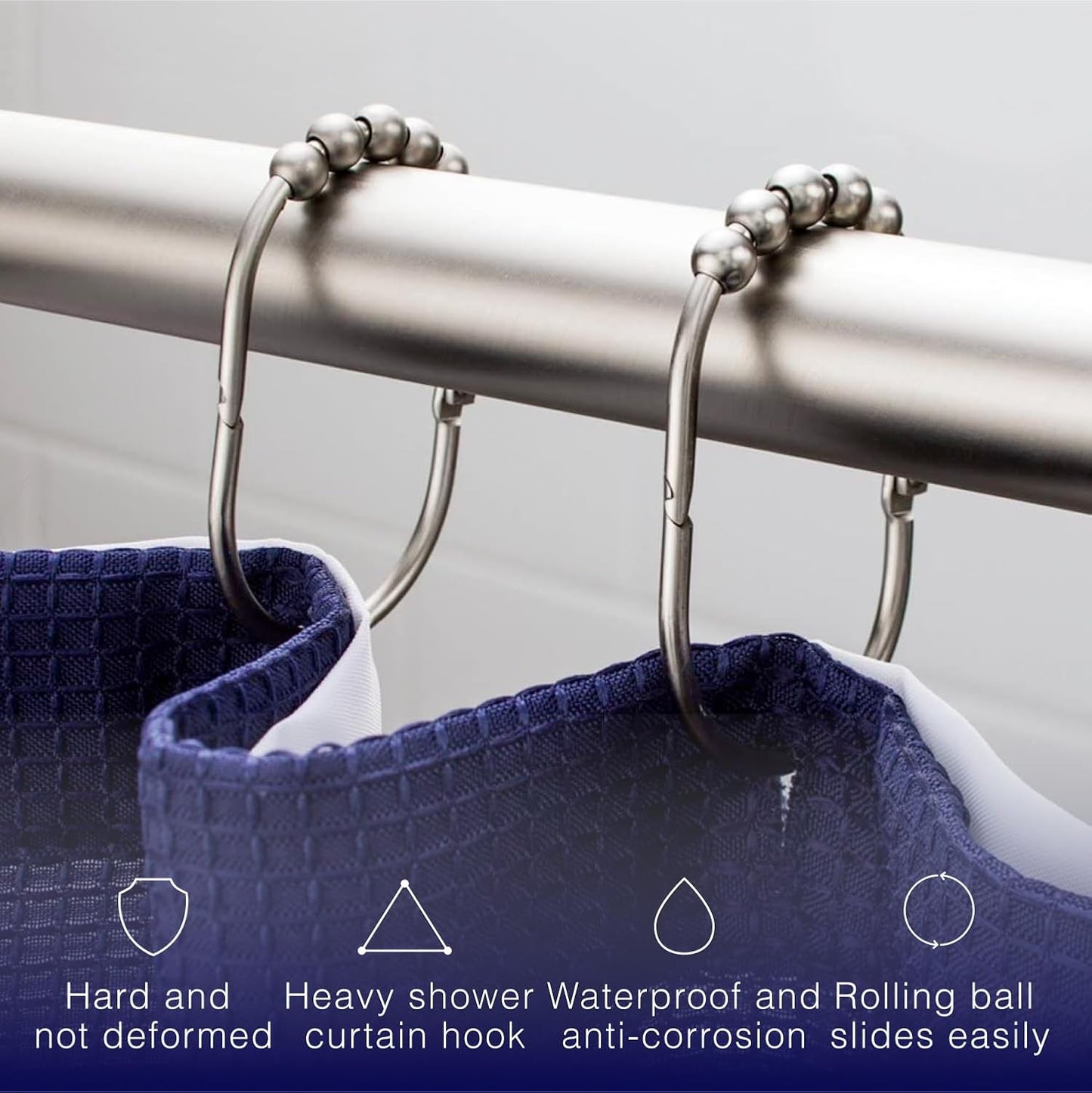 2LB Depot Wide Shower Curtain Rings/Hooks Set, 12 Rings, Decorative Brushed Satin Nickel Finish, Rustproof