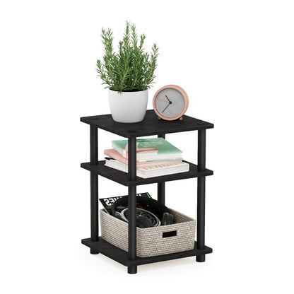 Furinno TURN-N-TUBE Side Table, 3-Tier Square Modern End Table, Open Shelves Nightstand, Night Stand, Bedside Table, Easy Assembly, for Living Room, Bedroom, Blackwood