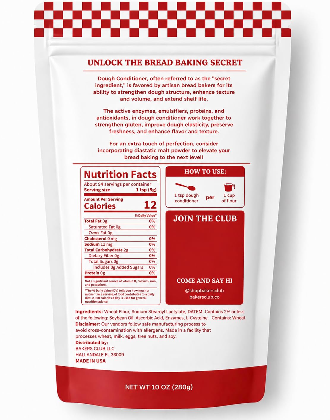 Bakers Club Artisan Dough Conditioner – Bread Improver & Baking Enhancer for Better Texture, Volume & Shelf Life – Sourdough, Pizza Crust, Bagels, Muffins, Cakes, Cookies & Pies Enhances Any Flour 10oz