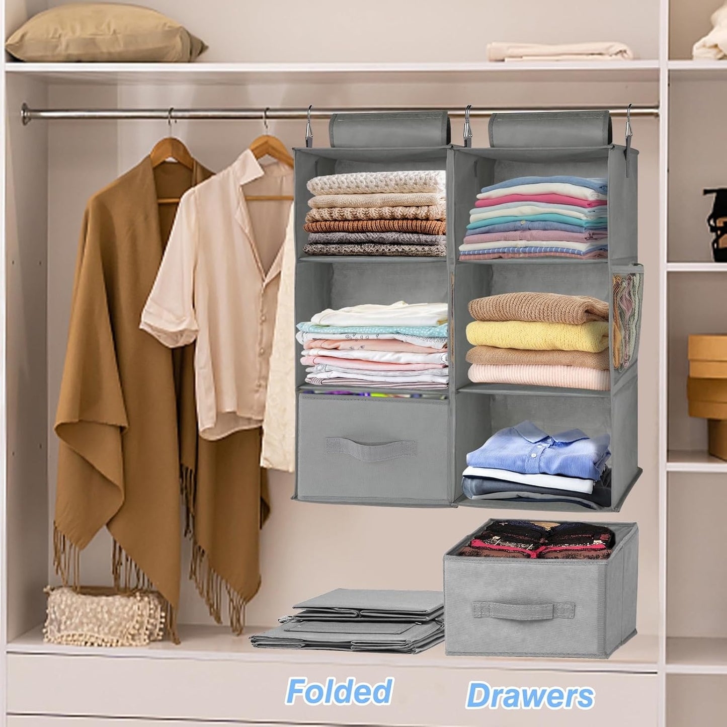 3-Shelf Closet 2 Pack Closet Closet 22.8" 11" 11" punemi Hanging Organizer, Hanging Organizer with Drawers, Foldable