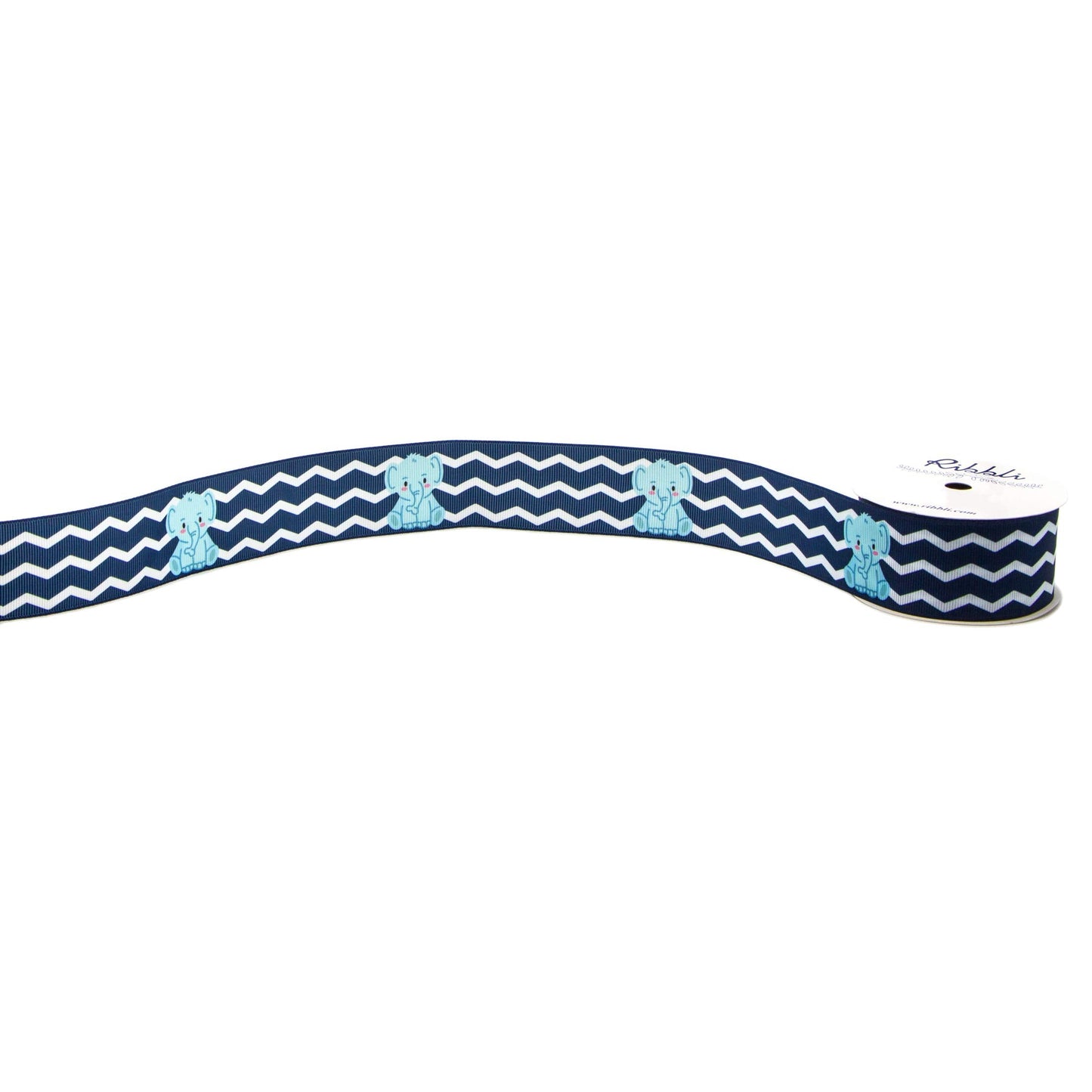 Ribbli Grosgrain Elephant Baby Chevron Craft Ribbon,1-1/2 Inch x 10 Yard,White/Navy/Light Blue,Use for Hair Bows,Wreath,Birthday,Baby Shower,Diaper Cake,Gift Wrapping,Party Decoration