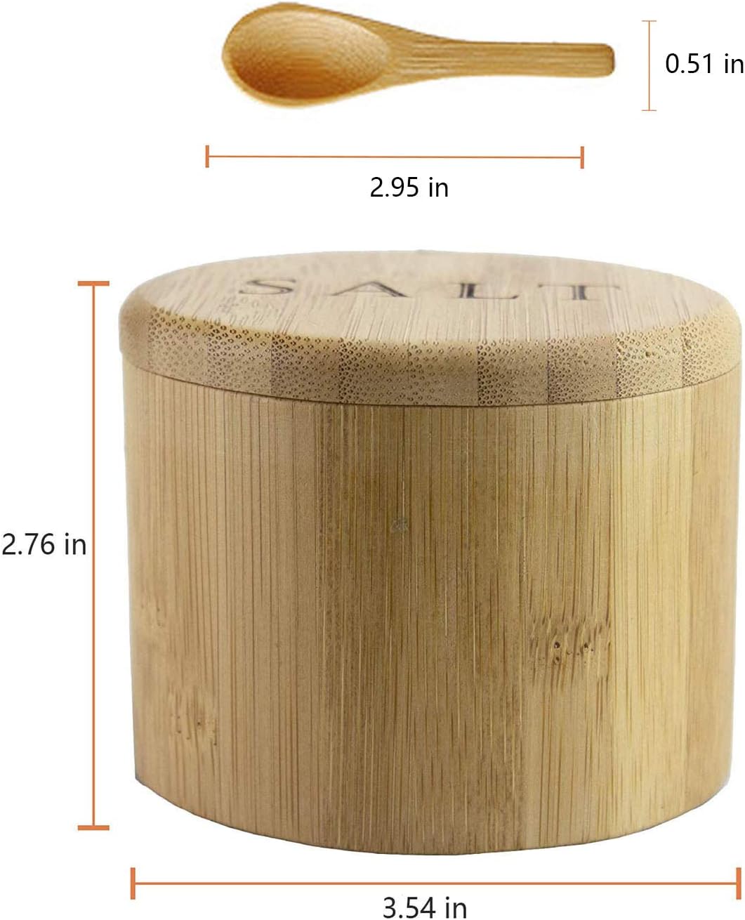 Bamboo Salt Cellar with Spoon, Salt Container with Lid, Magnetic Swivel Lid Salt Shaker