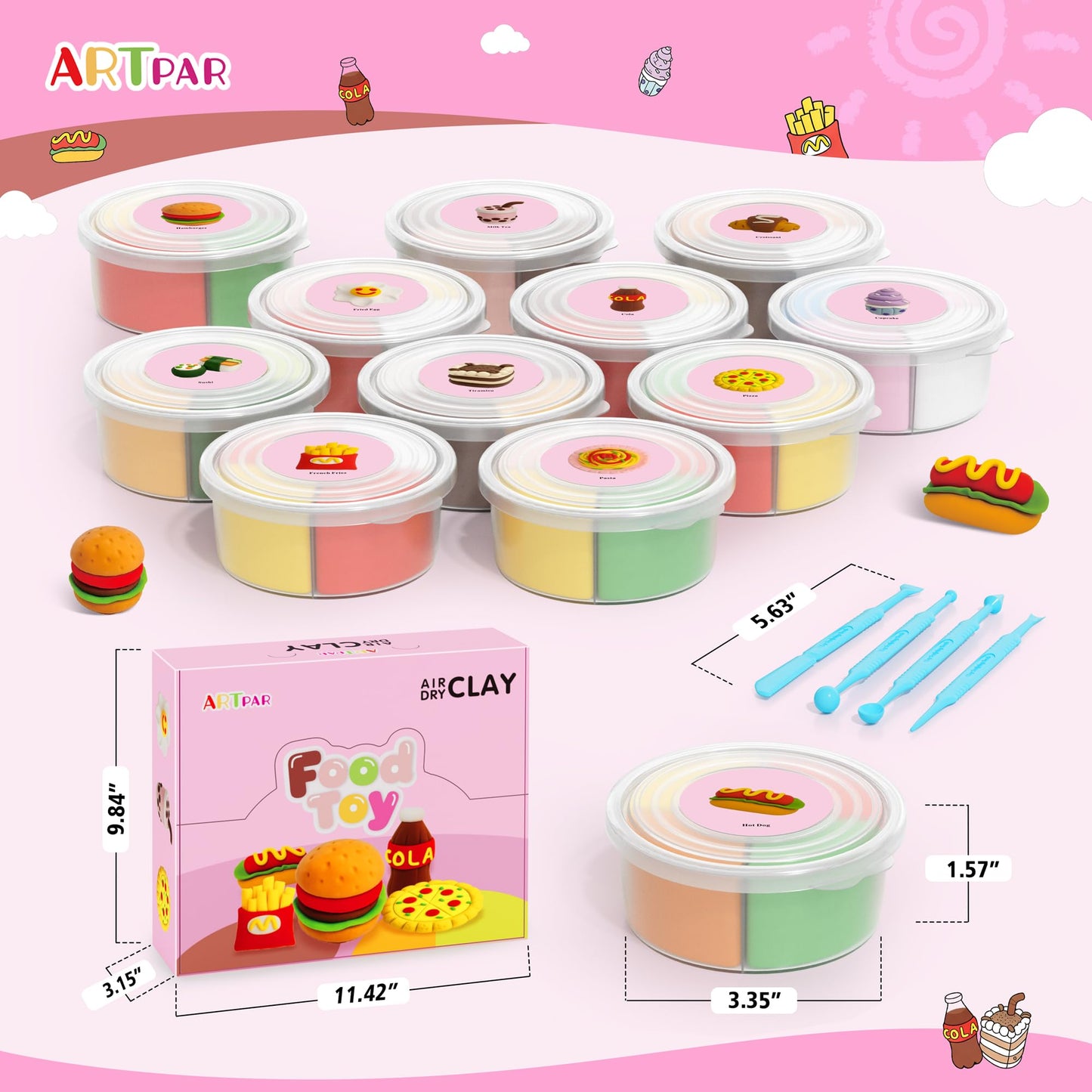 ARTPAR Air Dry Clay Kit for Kids,12 Box Mini Food Modeling Magic Clay Sculpting Set,Safe Non-Sticky,Ultra Light & Soft,Arts & Crafts Fun Playset Kitchen Toys,Home Party Favors for Boys Girls 3+ Years
