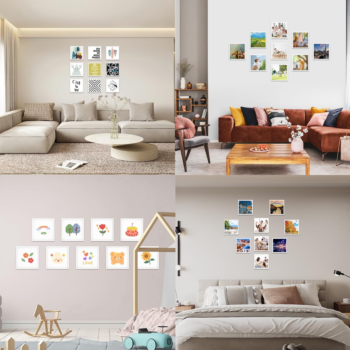 Happy Reunion 8x8 Picture Tiles | Mix Tiles Picture Frames Stick on Wall | Photo Tiles Peel and Stick Picture Frames as Gallery Wall Frame Set (White - 9 Pcs)