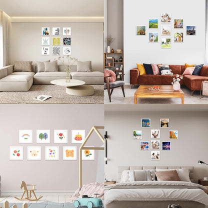 Happy Reunion 8x8 Picture Tiles | Mix Tiles Picture Frames Stick on Wall | Photo Tiles Peel and Stick Picture Frames as Gallery Wall Frame Set (White - 9 Pcs)