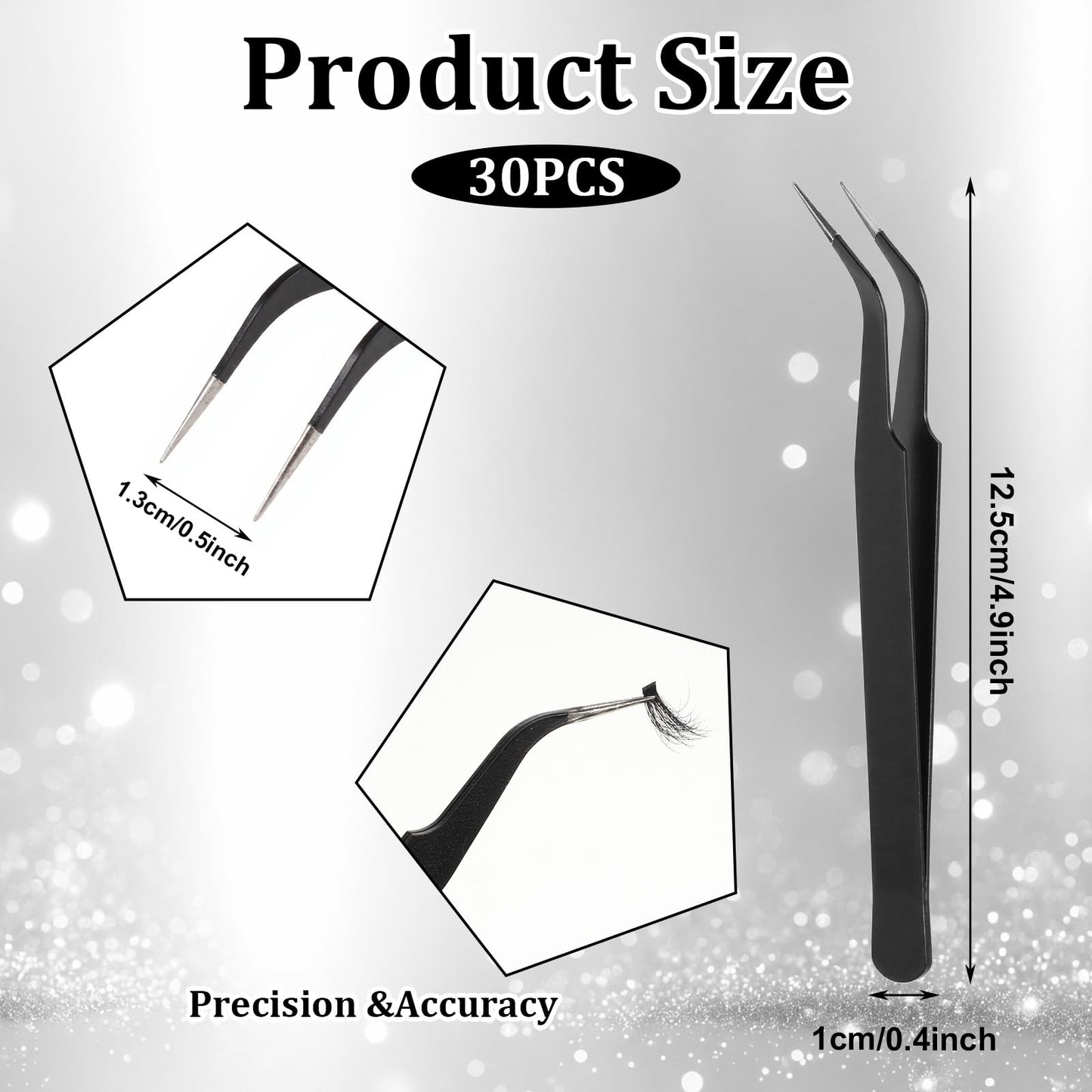 30Pcs Stainless Steel Craft Tweezers 4.9Inch Curved Pointed Tweezers with Protective Cover, Multipurpose High Precision Tweezer for Craft Sewing Stickers Eyelash Jewelry Making(Black)