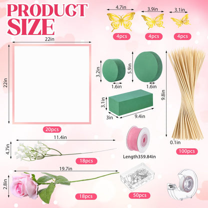 Marspark Graduation Money Bouquet Flower Kit Gift Included 20 Sheet Flower Wrapping Paper 36 Fake Flowers 100 Bamboo Skewer Floral Foam Block for Mother's Day Anniversary Wedding(Pink,Classic)