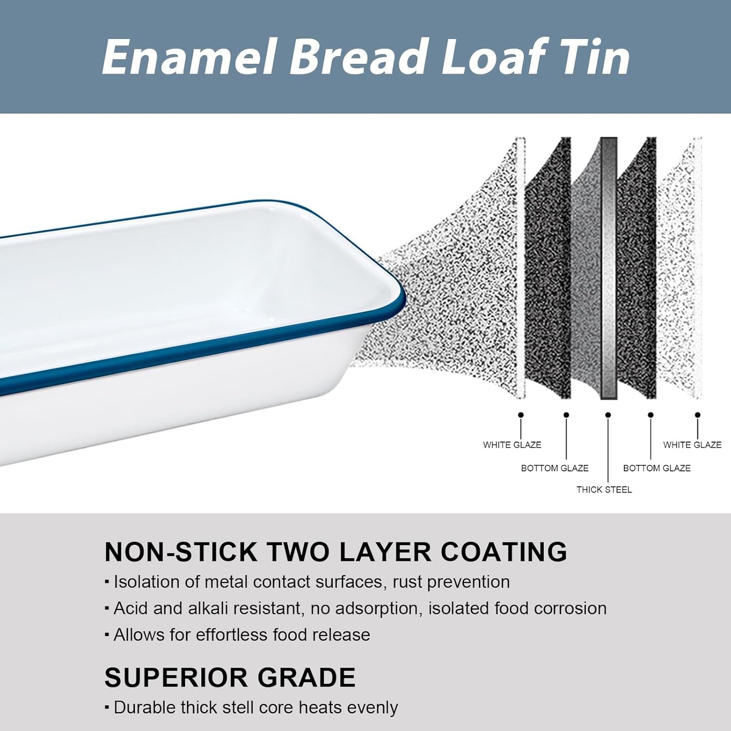 12 4.5 Inches Webake Large Enamel Bread Pan, Long Banana Bread Loaf Pan for Baking, Non-Stick Rectangle Cake Pan