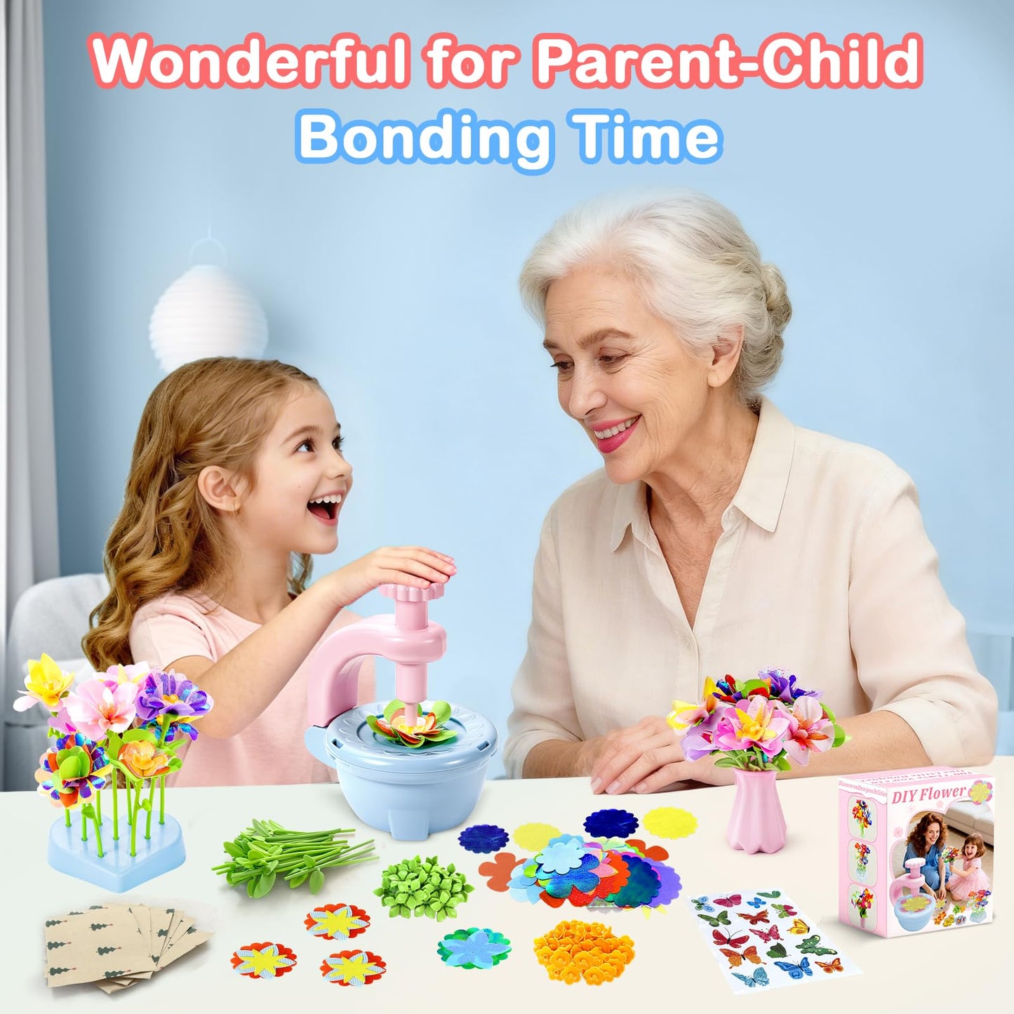 TANAVE Flower Making Kit for Kids,Diy Flower Bouquet Kit,Fabric Flower Bouquets Toys Upgraded,Flower Crafts/Flower Maker for Kids Birthday Gifts for Ages 3 4 5 6 7 8 9 10 11 12 Year Old Girls (126pcs)