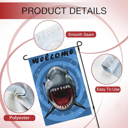Welcome Garden Flags, 12x18 Double Sided Small Shark Yard Flag for Outdoor Holiday Decor