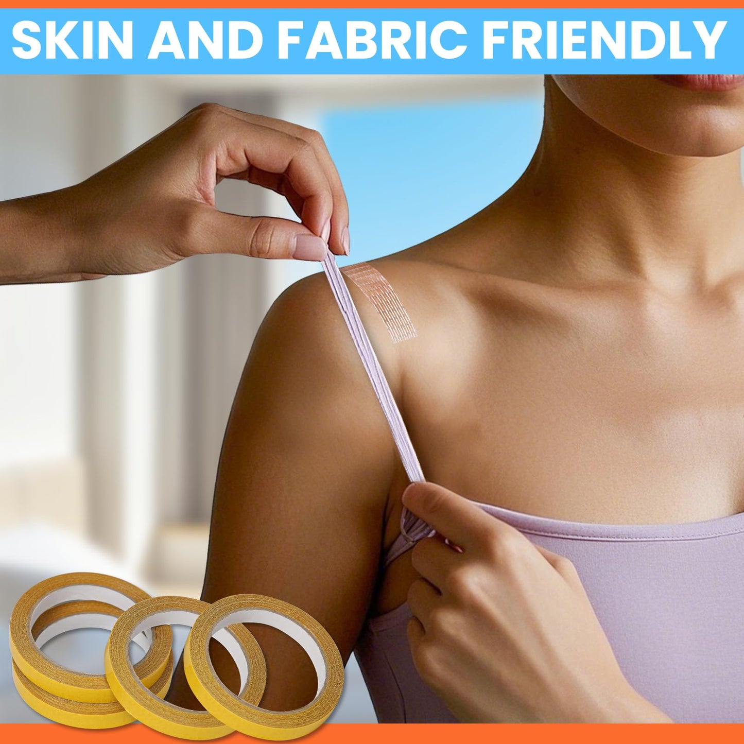 Double Sided Fabric Tape Heavy Duty for Hem, Fashion Dress, Cloth, Curtains, No Sewing or Ironing need, High Adhesive Sticky but Removable and Residue free, Multipurpose, 0.5 in x 33FT/10m x 4Rolls