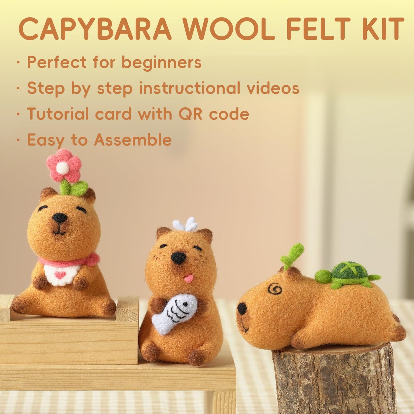 LUDOTEK Needle Felting Kit, 6 PCS Farm Animal Needle Felting Beginner Kits, Wool Felt Needle Felting Tools Foam Pad, Craft Party Supplies for Beginners Adult(6pack Capybara)