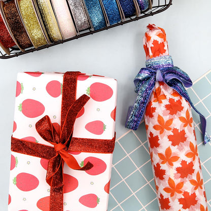 3/4-Inch Velvet Ribbon for Gift Wrapping (10 Rolls, 50 Yards), Metallic Glitter Assorted Ribbons for Crafts Bundle, Flower Bouquet - Christmas Holiday Wedding Birthday Party Gift Decoration DIY Sewing