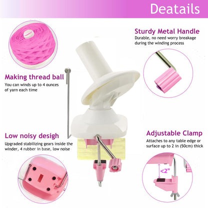Ayasee Yarn Ball Winder, Yarn Winder for Crocheting Spinner Knitting Hand Operated Storage + 53 Pieces Stitch Knitting Needles + 1 Pieces Scissors (Pink)