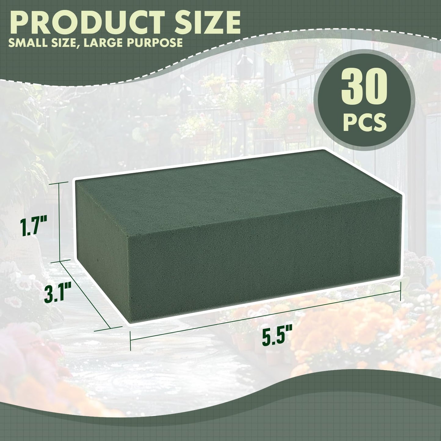 GNRZZT 30 PCS Floral Foam Blocks, 5.5"L x 3.1"W x 1.7"H Green Dry & Wet Flower Foam for Fresh and Artificial Flowers, Plant Foam for Wedding, Birthdays, Pary, Home Decorations