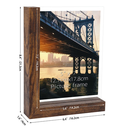 Lavezee 5x7 Picture Frames Set of 2, Double Sided Frame Display Holder with Rustic L Shaped Horizontal Vertical Stand for 5 by 7 Photo, Desktop or Tabletop Decor