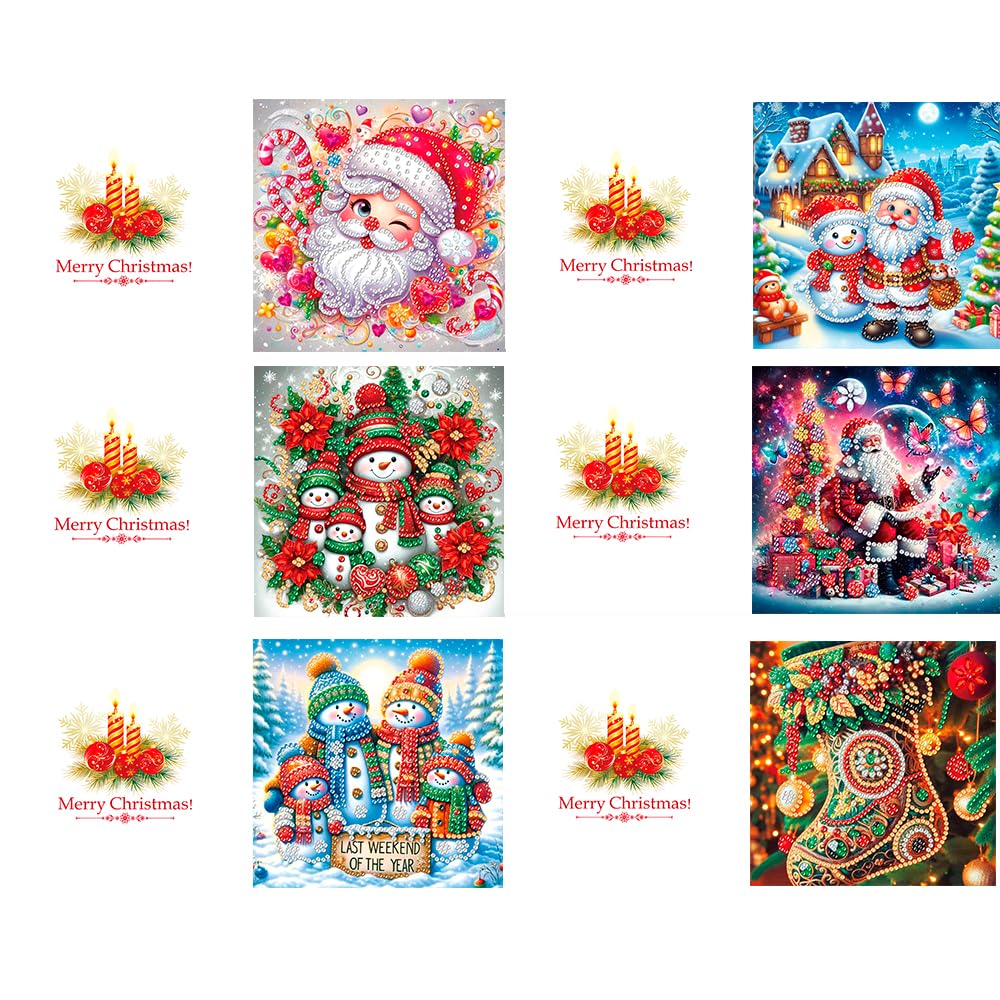 YGbaby 12 Packs DIY 5D Diamond Painting Christmas Cards Kits for Adults - Crystal Box Snowman Diamond Art Greeting Cards - Merry Christmas Gem Art Gifts for Xmas Family and Friends