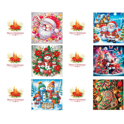 YGbaby 12 Packs DIY 5D Diamond Painting Christmas Cards Kits for Adults - Crystal Box Snowman Diamond Art Greeting Cards - Merry Christmas Gem Art Gifts for Xmas Family and Friends