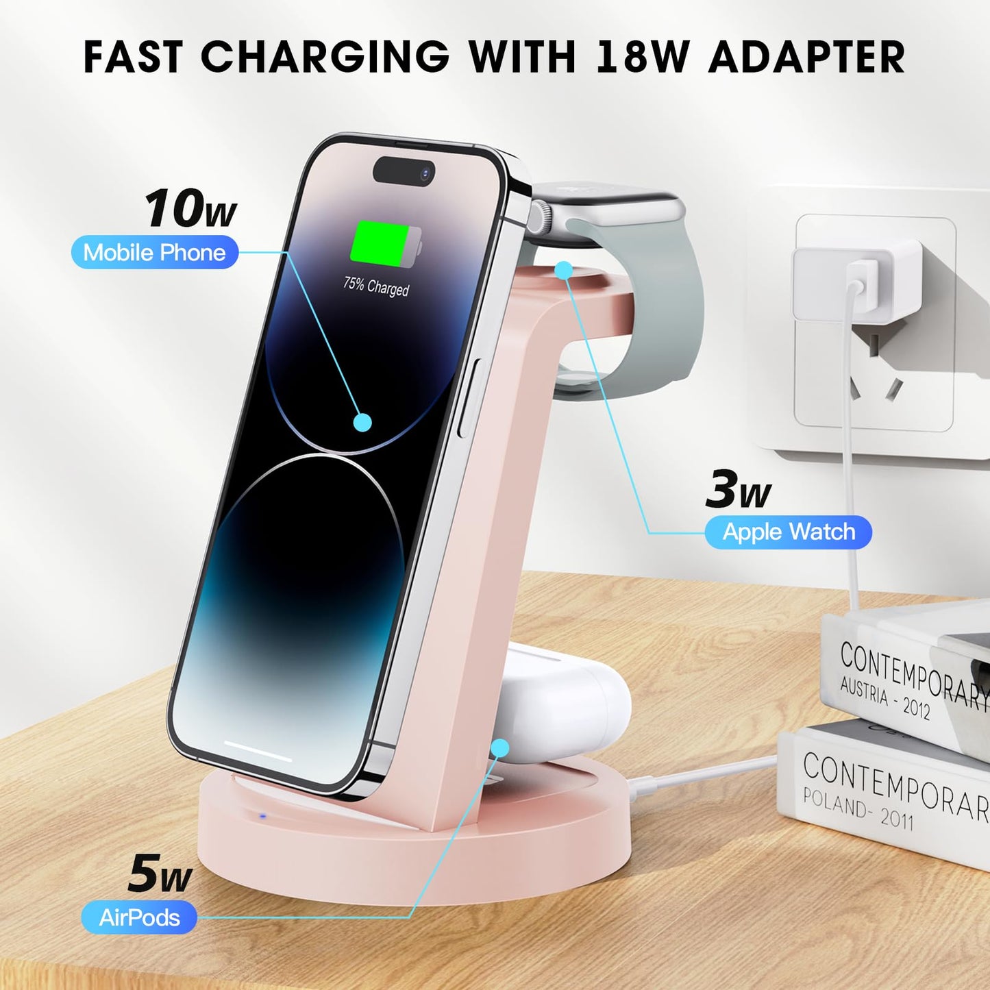 3 in 1 Charging Station for iPhone, Wireless Charger for iPhone 17 16e 16 15 14 13 12 11 X Pro Max & Apple Watch - Wireless Charging Station for AirPods 4 3 Pro