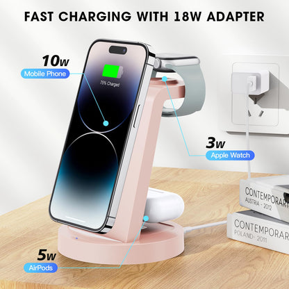 3 in 1 Charging Station for iPhone, Wireless Charger for iPhone 17 16e 16 15 14 13 12 11 X Pro Max & Apple Watch - Wireless Charging Station for AirPods 4 3 Pro