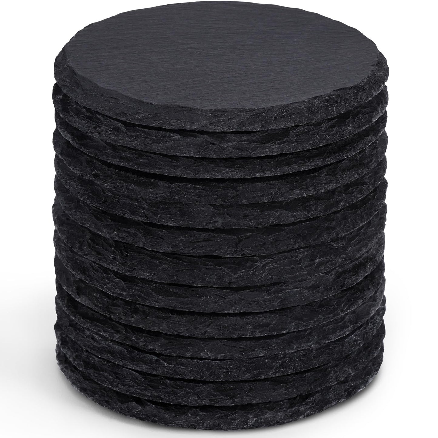 13 Pieces Slate Drink Coasters, GOH DODD 4 Inch Black Coasters Stone Coaster Set, Laser Engraving Blanks with Anti-Scratch Bottom for Home Office Bar Outdoor Housewarming Gifts Wedding Party, Round
