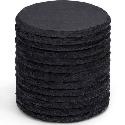 13 Pieces Slate Drink Coasters, GOH DODD 4 Inch Black Coasters Stone Coaster Set, Laser Engraving Blanks with Anti-Scratch Bottom for Home Office Bar Outdoor Housewarming Gifts Wedding Party, Round