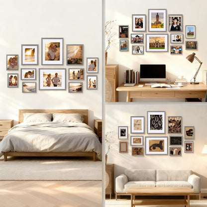 Egofine Picture Frame Set 12 Pack, Picture Frames Collage Wall Decor with Two 11x14, Two 8x10, Four 5x7, Four 4x6 for Wall and Tabletop, Made of Solid Wood, Covered by Plexiglass, Oak Grey