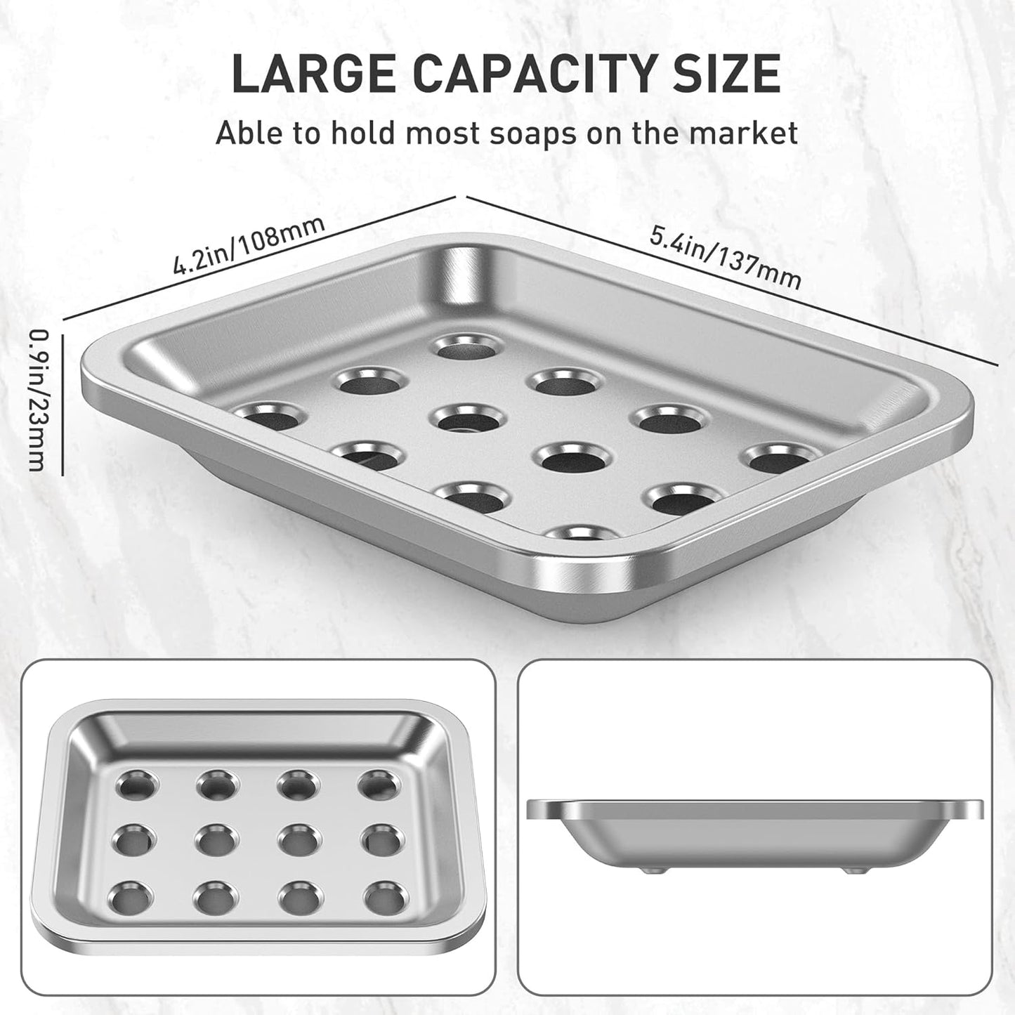 Countertops Stainless Steel Soap Dish, Large Double-Layer Draining Soap Holder, Metal Soap Dish for Bathroom, Shower