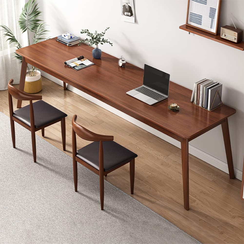 NELYE Mid-Century Long Desk Table - 71" Simple Modern Extra Long 2-Person Wood Computer Workstation for Home Office Work in Walnut, 71" W x 24" D