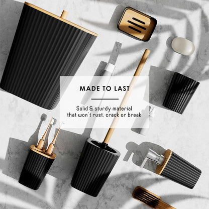 Clara Clark Bathroom Accessories Set - 20-Piece Black Bathroom Set with Shower Curtain, Soap Dispenser & More
