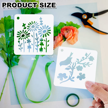 Teling 80 Pcs Flower Stencils Spring Bouquet Painting Stencils Reusable Wildflower Small Botanical Floral for Painting on Wood Wall Canvas Crafts Home Furniture Sign, 3 x 3 Inch