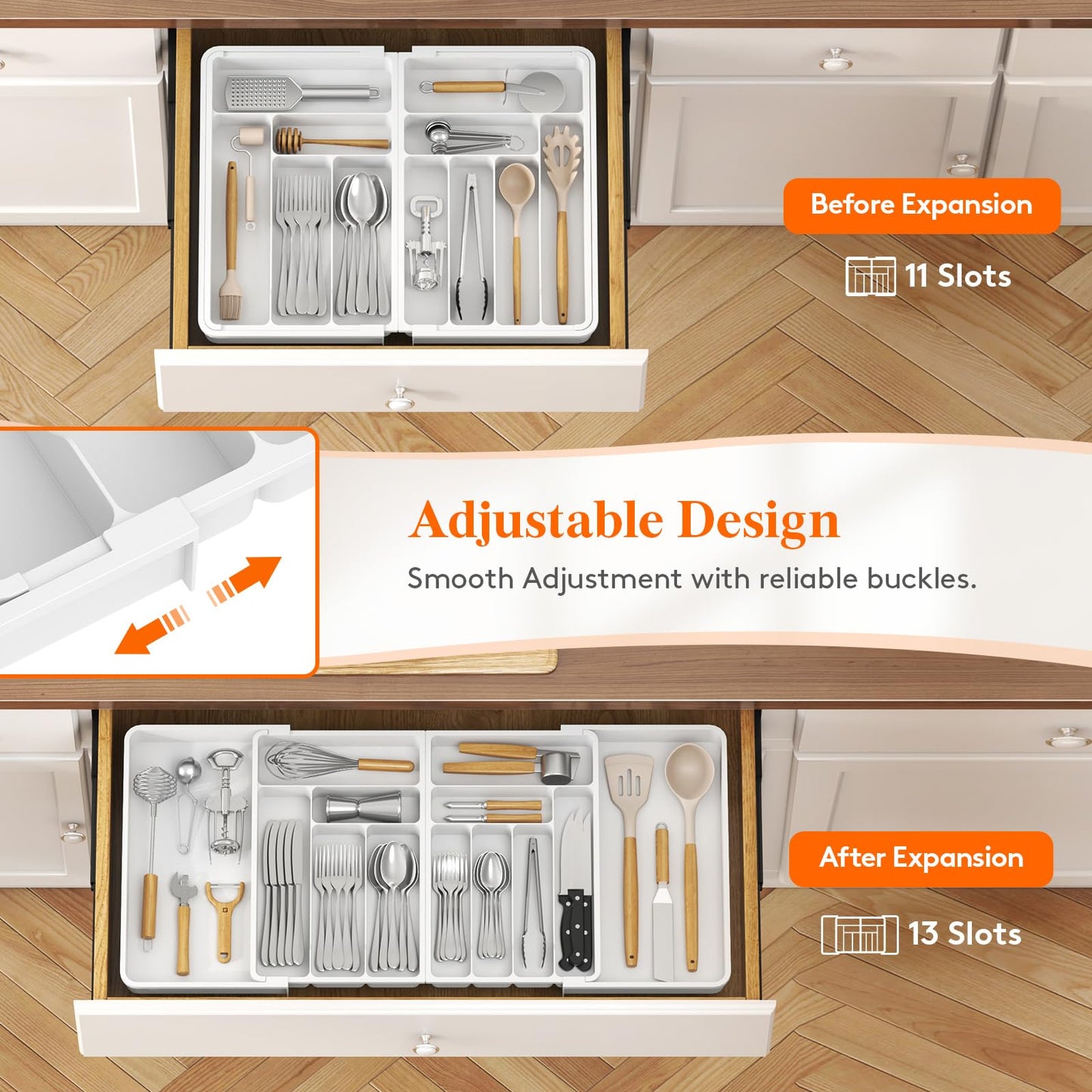 Lifewit Large Silverware Drawer Organizer, Expandable From 21 to 36 Inches, BPA Free Plastic Utensil Tray for Kitchen, Adjustable Flatware and Cutlery Holder for Spoons Forks Knives, Black