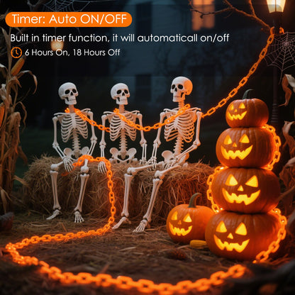 10Ft Battery Operated Plastic Chain Lights for Halloween Decorations, 8 Modes Timer Orange Halloween String Lights Waterproof Lighted Props Chains for Skeleton Dog, Haunt House,Costumes Party Decor