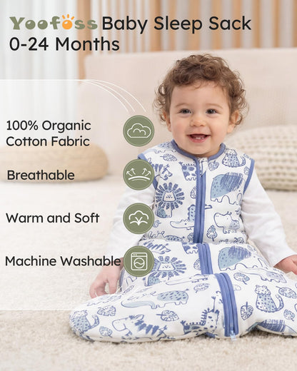 Yoofoss Baby Sleep Sack - 1.5 Tog Wearable Blanket for 12-18 Months | 100% Organic Cotton, Warm & Comfy