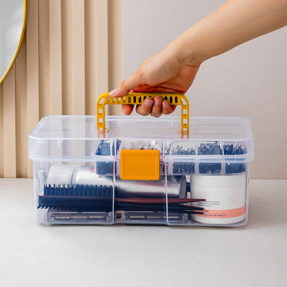 Vidifor Plastic Clear Portable Handled Storage Box with Adjustable Dividers Art Supply Organizer Multipurpose Home Utility Box for Craft, Sewing, Medicine, Makeup, Office Supplies (L, Clear)