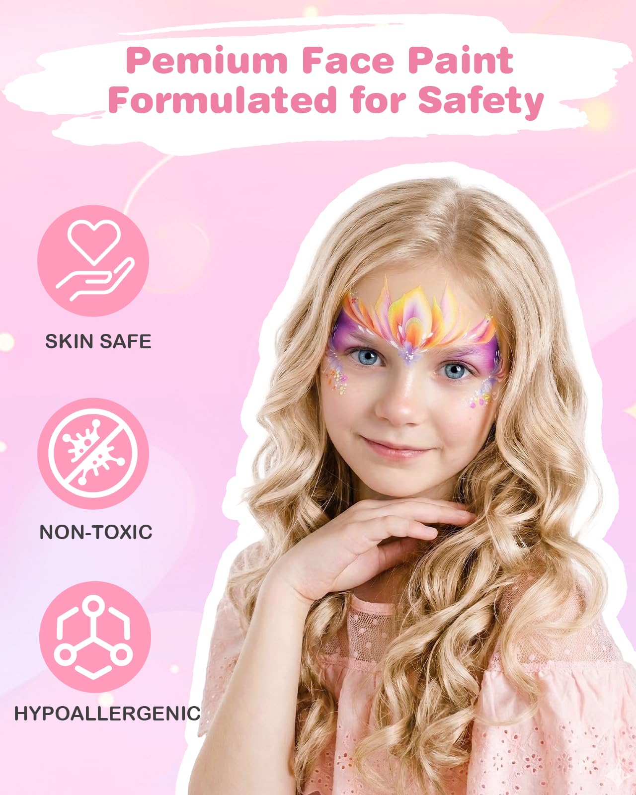 Lictin Face Painting Kit for Kids & Adults - 12x10g Split Face Paint Water Activated Water Based, Professional Body Paint Kit with Facepaint Stencils, Ideal for Party Cosplay Holiday Makeup