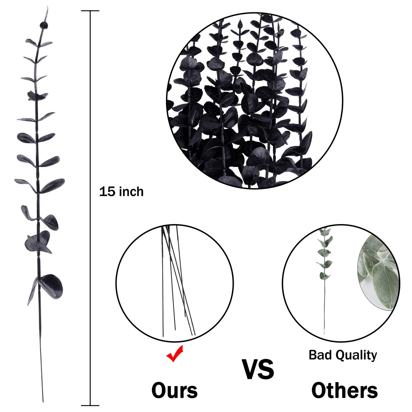 FEQO 36 Pcs Black Eucalyptus Stems Artificial Leaves Faux Eucalyptus Stems Branches 15 inch for Wedding Bouquet Home Decor