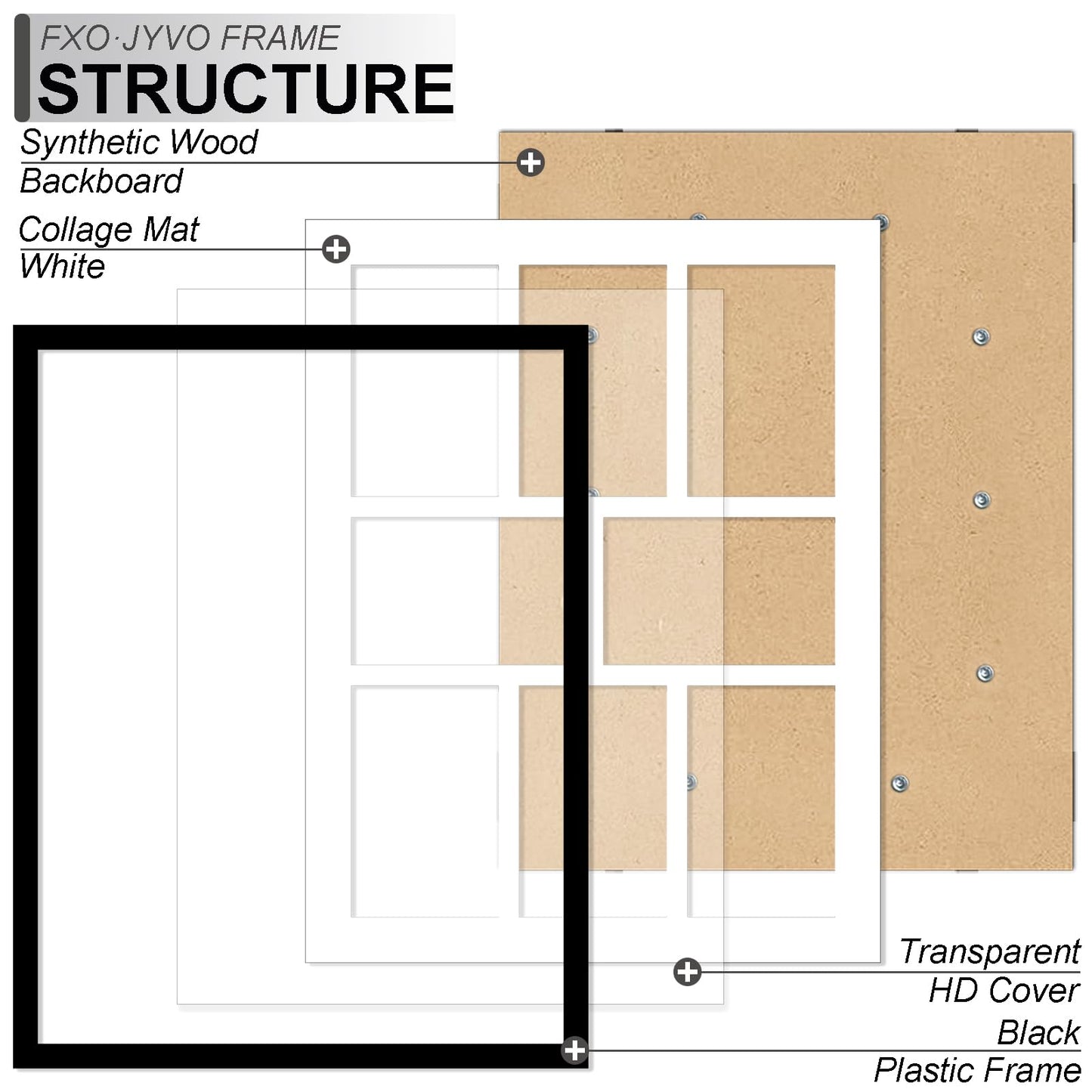 Fxojyvo 4x6 Picture Frame Collage, Display 8 4x6 Picture Collage or 13x17 Photo Only Without Mat, Light Weight and High Transparent Frame for Wall - 1 Pack/Black/8-Openings