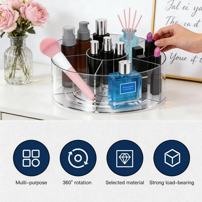 NaiSooten 360° Rotating Acrylic Makeup Organizer, Clear Makeup Brush Holder & Pen Holder, Multi-Compartment Rotating Organizer for Cosmetics, Office Supplies, Vanity & Desk