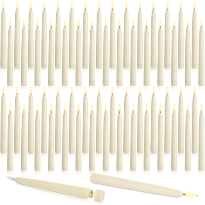 Baquler 60 Pcs Flameless Taper Candles LED Taper Candles Flickering Bulk Ivory LED Candlestick for Easter Wedding Church Halloween Christmas Party Decor Table Centerpiece, 8.5 in, No Batteries