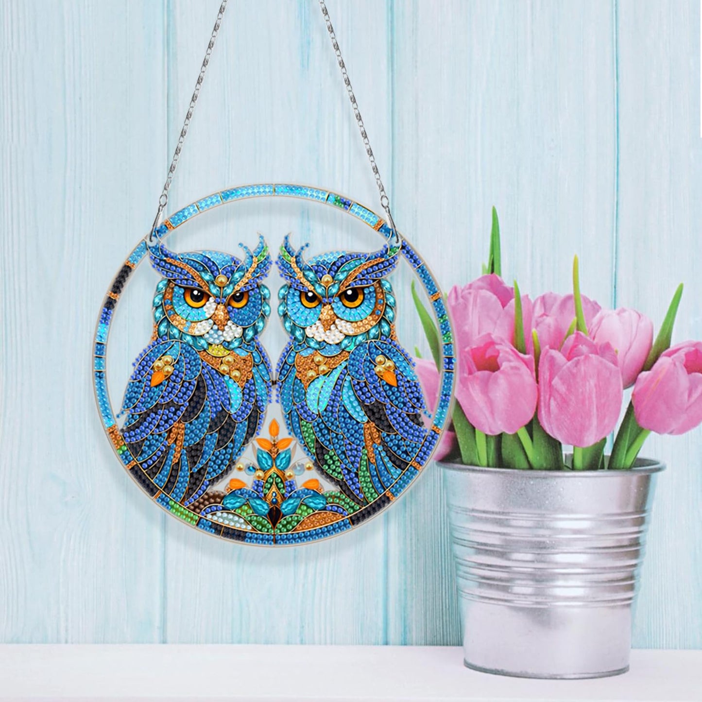 MaiYiYi 3 PCS DIY Hanging Diamond Art Pendant Painting Kit Owl Diamond Painting Suncatchers Cute Owl Diamond Art Ornaments for Home Wall Window Art Decor (12.79X7.67 inch)