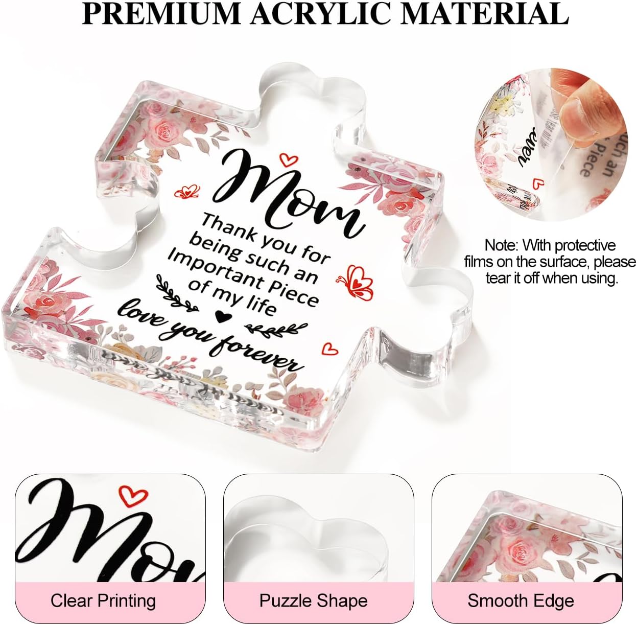 Countertop, Emibele Gifts for Mom, Mom Birthday Gifts, Decorative Engraved Acrylic Block Puzzle Piece Plaque for Mom