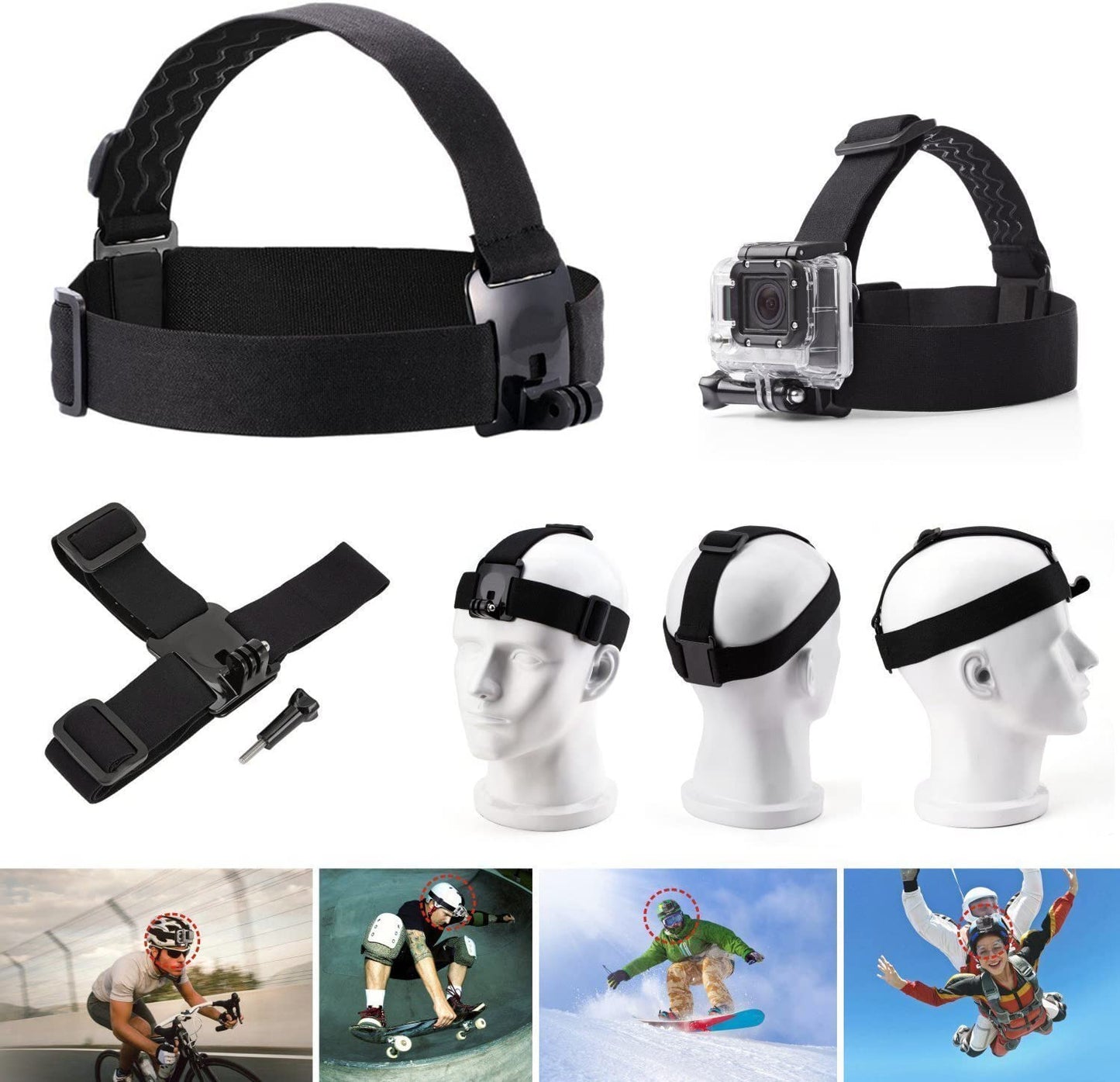 VVHOOY Universal Action Camera Accessories Bundle Head Chest Strap Mount/Selfie Stick/Floating Hand Grip Compatible with Dragon Touch/AKASO EK7000 Brave 4 5 6 7 LE V50X/GoPro Hero 13 12 11 10 9 8 7